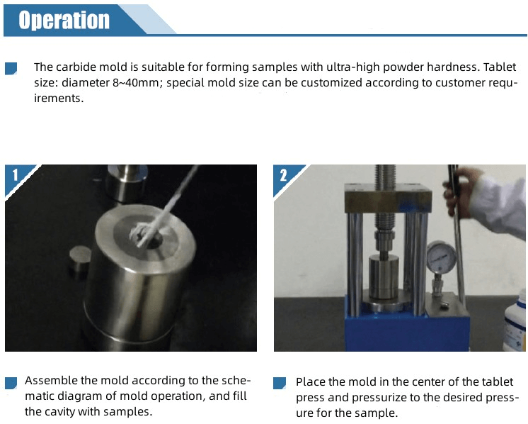 Molde para prensa de carboneto de laboratório